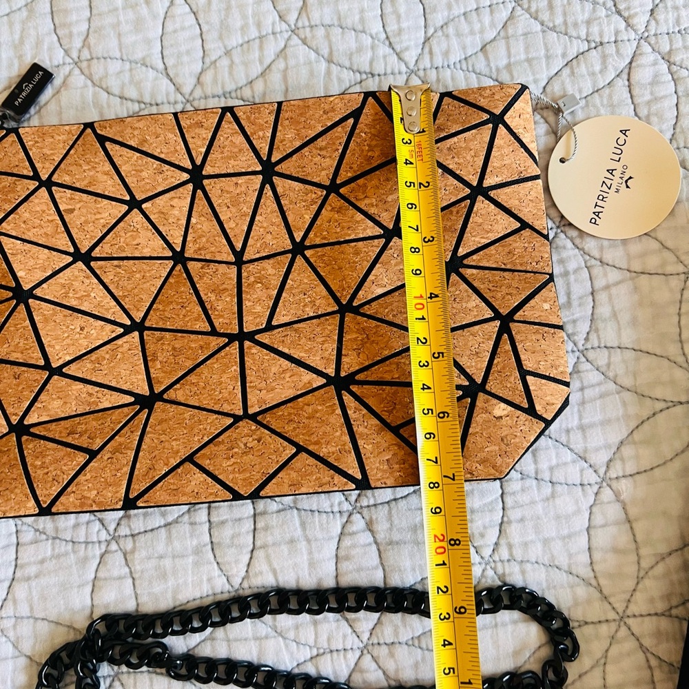 Patrizia Luca Cork Clutch with Black Geometric Design. Slanted triangle NWT - Picture 8 of 11